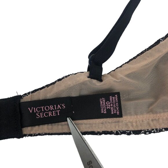 Victoria's Secret Balconette Bra Size 32D Black Embroidered Floral Lace Unpadded - Picture 7 of 7